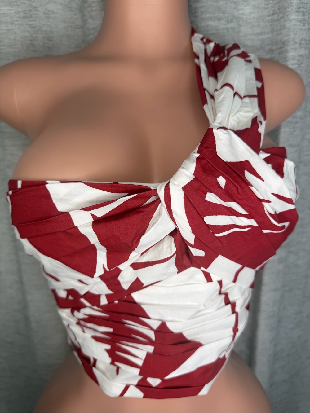 Lucy Paris One-Shoulder Red & White Ruched Cocktail Dress